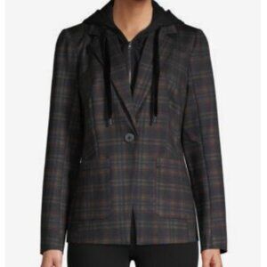 Laundry by Shelli Segal Blazer Womens S Plaid Hooded‎ Two-fer